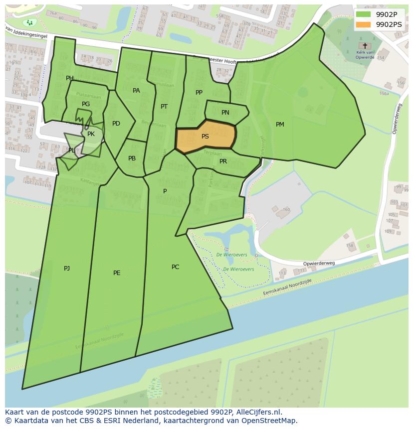 Afbeelding van het postcodegebied 9902 PS op de kaart.
