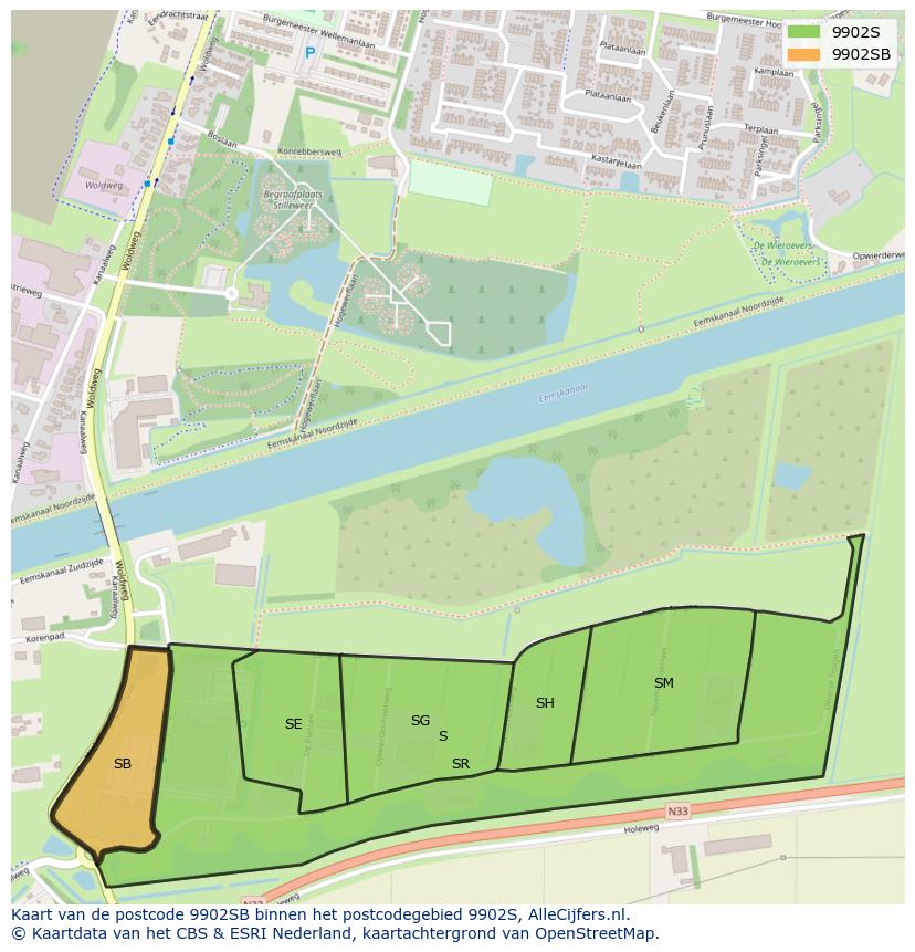 Afbeelding van het postcodegebied 9902 SB op de kaart.