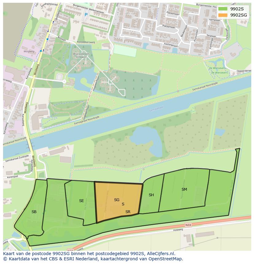 Afbeelding van het postcodegebied 9902 SG op de kaart.