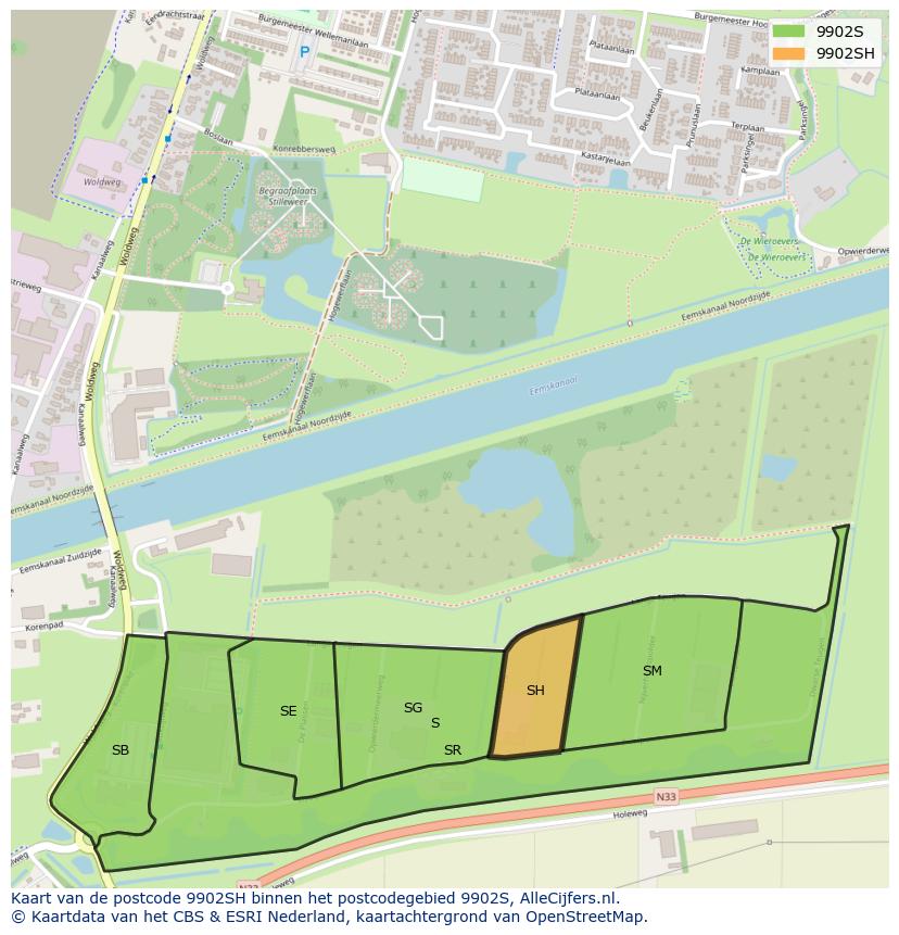 Afbeelding van het postcodegebied 9902 SH op de kaart.