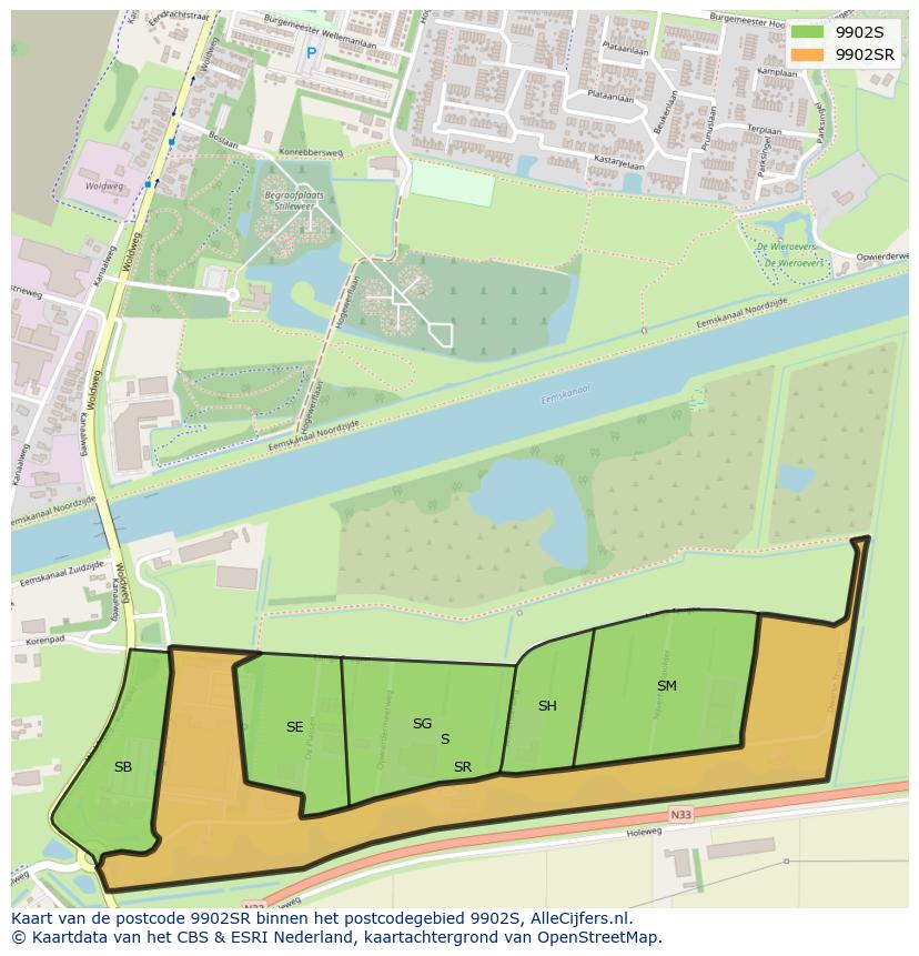 Afbeelding van het postcodegebied 9902 SR op de kaart.