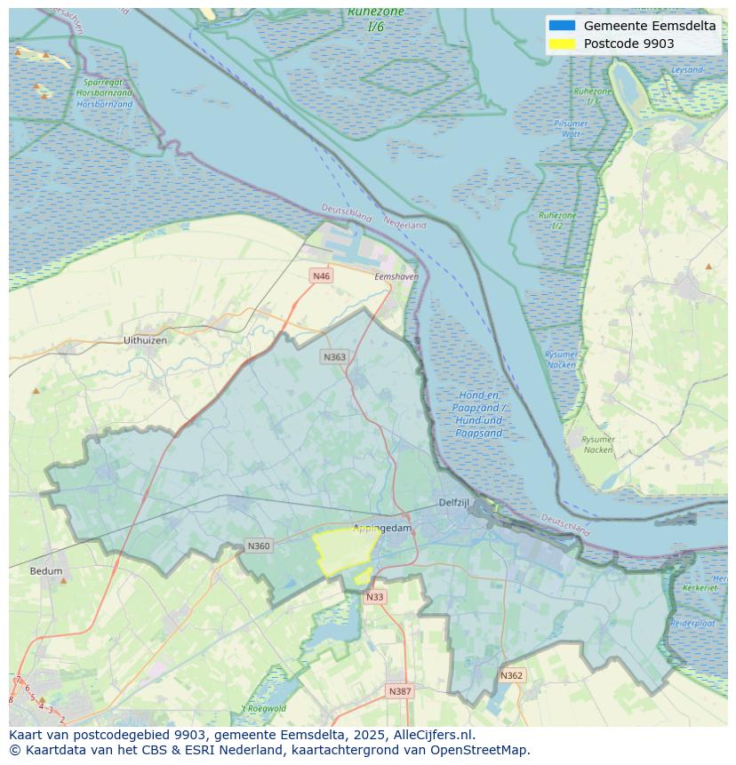 Afbeelding van het postcodegebied 9903 op de kaart.