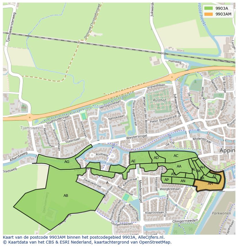 Afbeelding van het postcodegebied 9903 AM op de kaart.