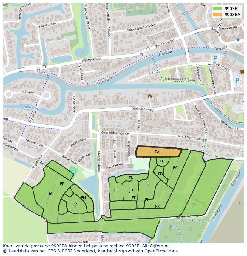 Afbeelding van het postcodegebied 9903 EA op de kaart.