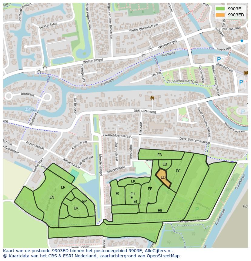 Afbeelding van het postcodegebied 9903 ED op de kaart.