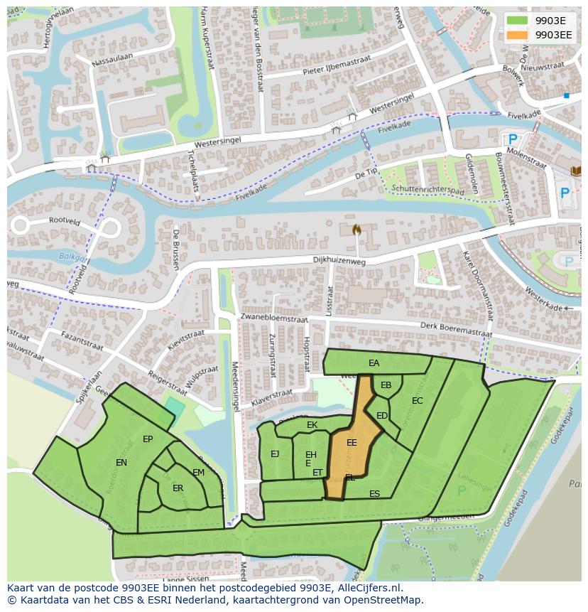 Afbeelding van het postcodegebied 9903 EE op de kaart.