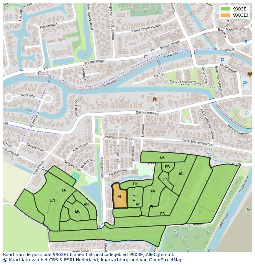 Afbeelding van het postcodegebied 9903 EJ op de kaart.