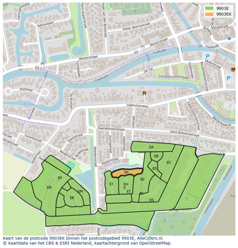 Afbeelding van het postcodegebied 9903 EK op de kaart.