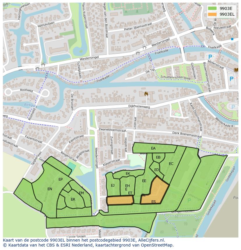 Afbeelding van het postcodegebied 9903 EL op de kaart.