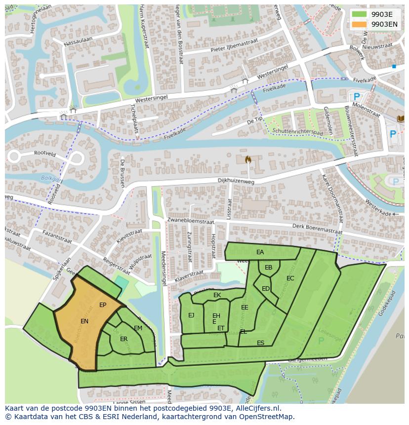 Afbeelding van het postcodegebied 9903 EN op de kaart.