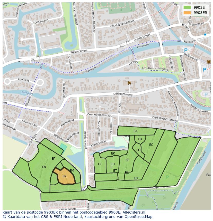 Afbeelding van het postcodegebied 9903 ER op de kaart.