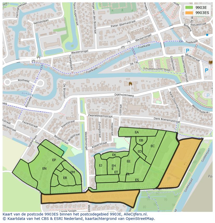 Afbeelding van het postcodegebied 9903 ES op de kaart.