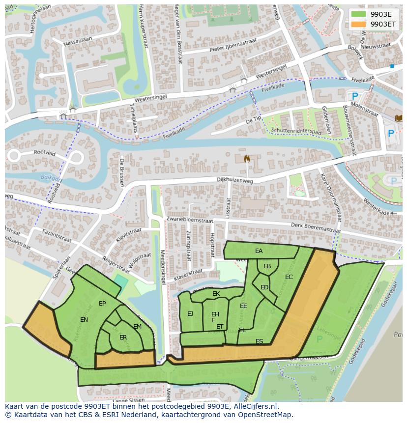 Afbeelding van het postcodegebied 9903 ET op de kaart.