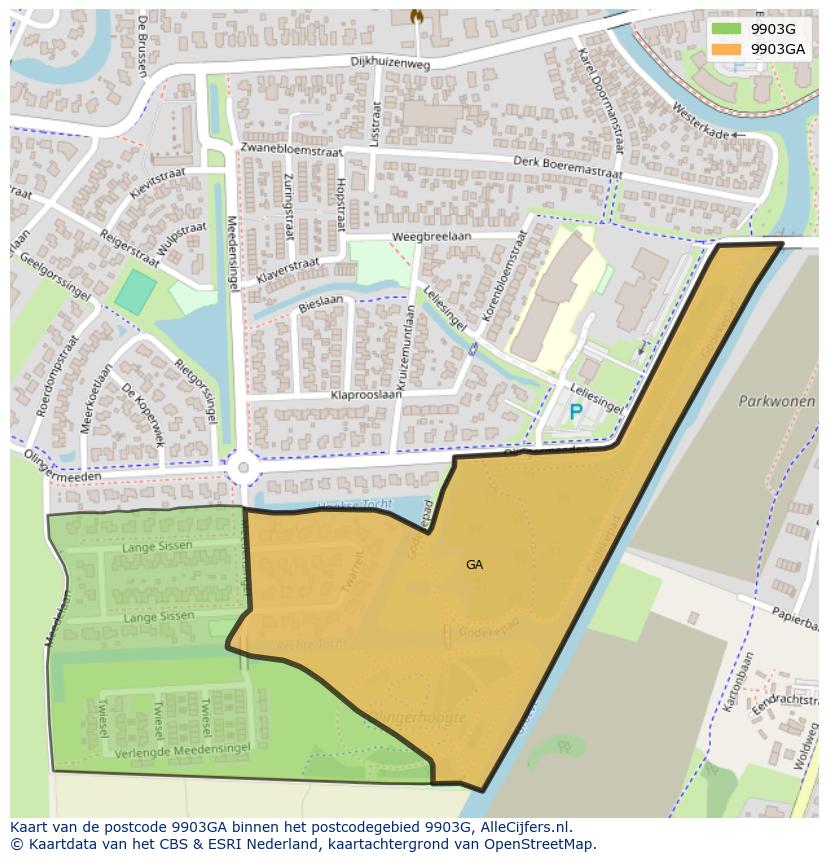 Afbeelding van het postcodegebied 9903 GA op de kaart.
