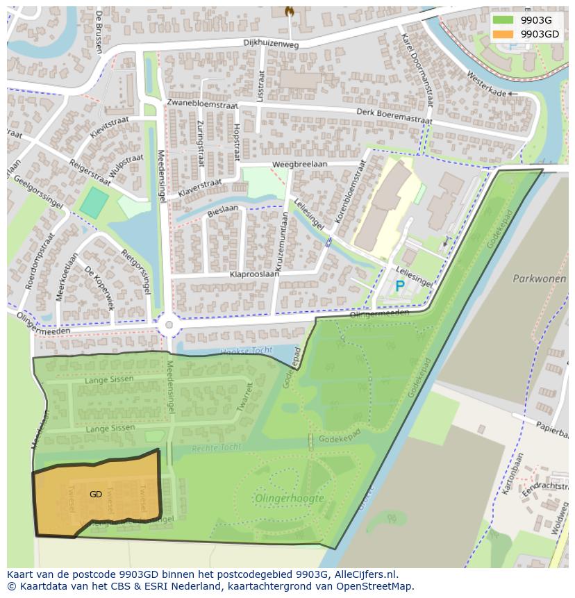 Afbeelding van het postcodegebied 9903 GD op de kaart.