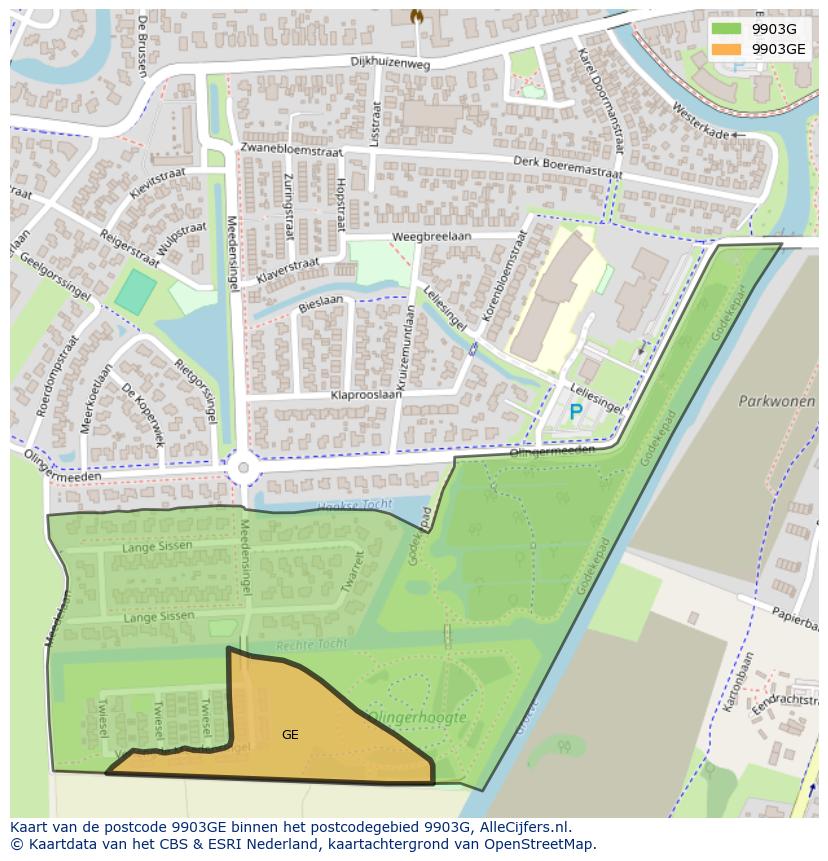 Afbeelding van het postcodegebied 9903 GE op de kaart.
