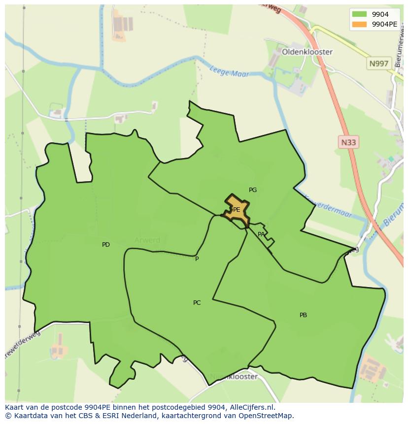 Afbeelding van het postcodegebied 9904 PE op de kaart.