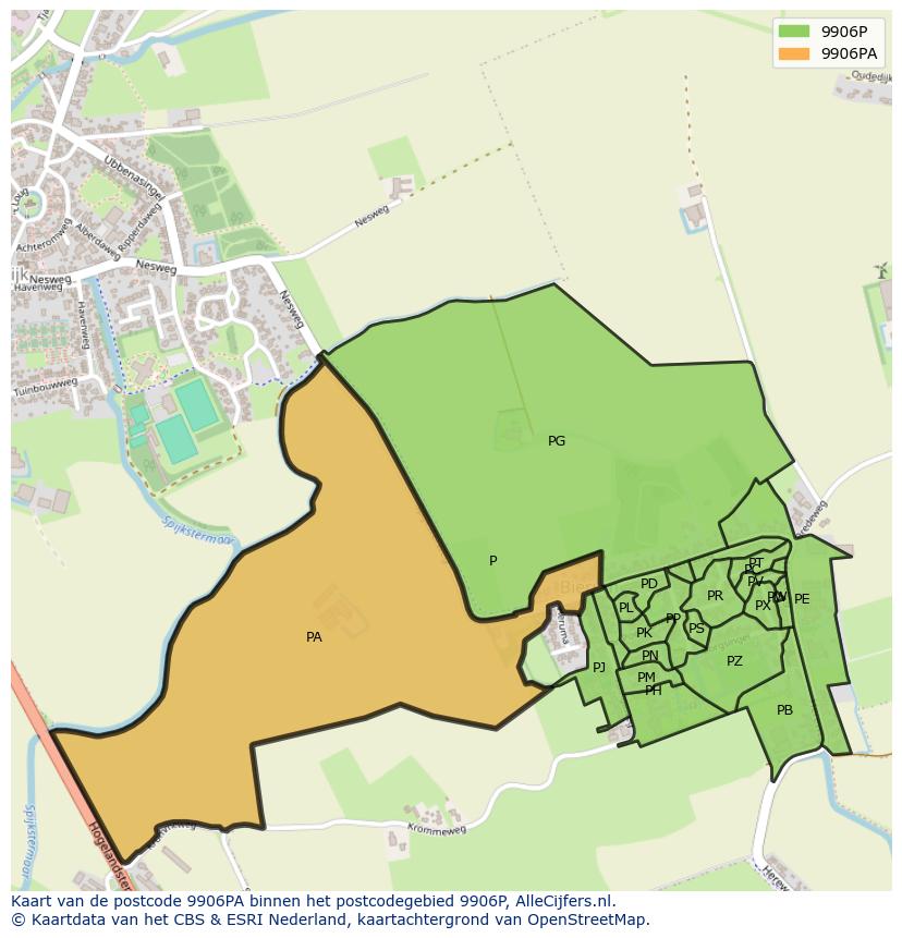 Afbeelding van het postcodegebied 9906 PA op de kaart.