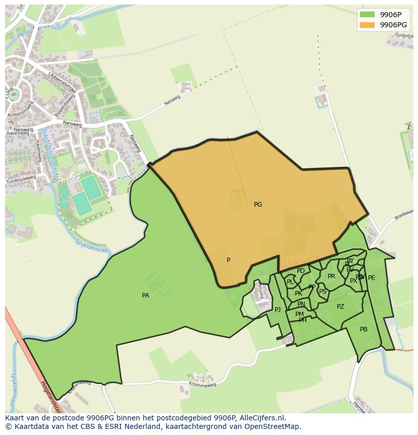 Afbeelding van het postcodegebied 9906 PG op de kaart.