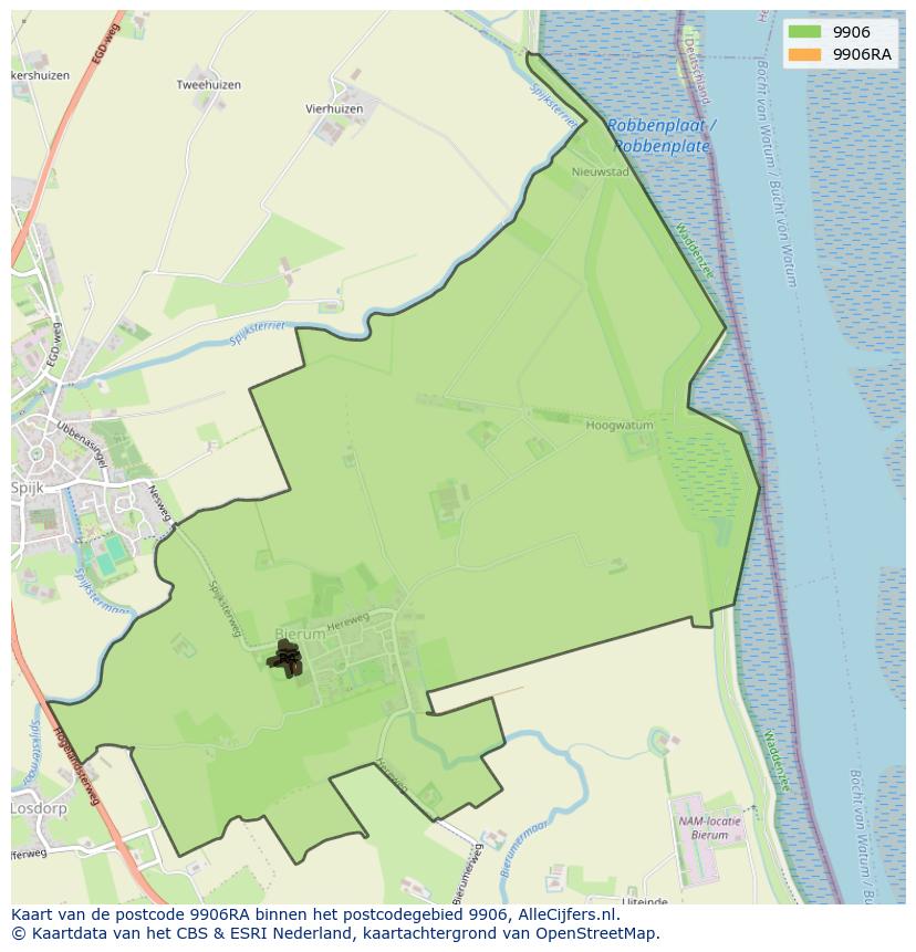 Afbeelding van het postcodegebied 9906 RA op de kaart.