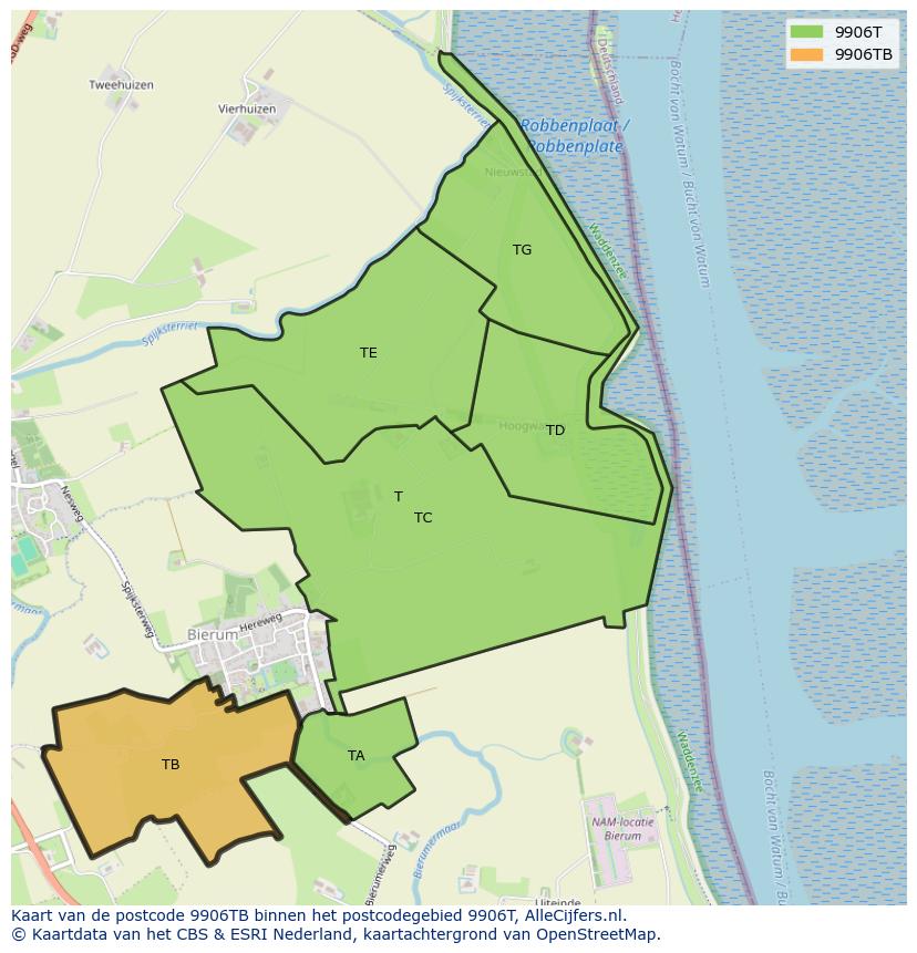 Afbeelding van het postcodegebied 9906 TB op de kaart.