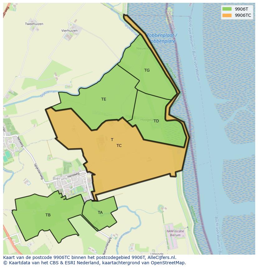 Afbeelding van het postcodegebied 9906 TC op de kaart.