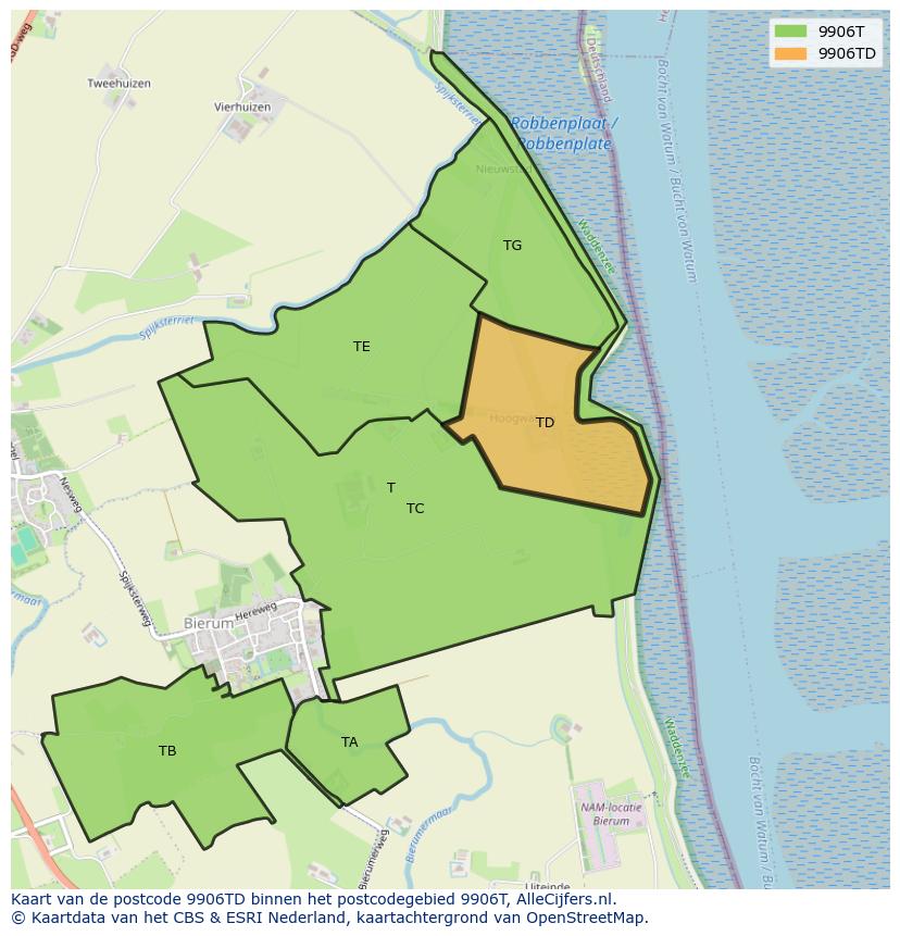 Afbeelding van het postcodegebied 9906 TD op de kaart.