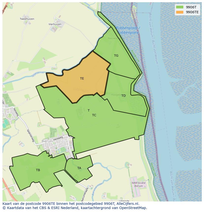 Afbeelding van het postcodegebied 9906 TE op de kaart.