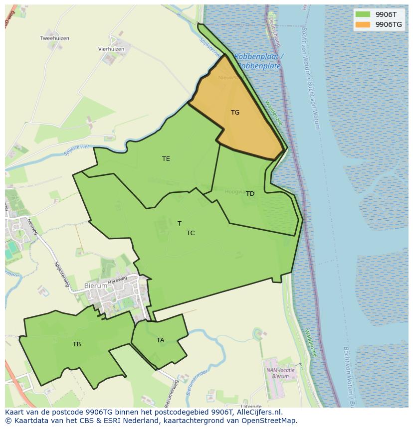 Afbeelding van het postcodegebied 9906 TG op de kaart.