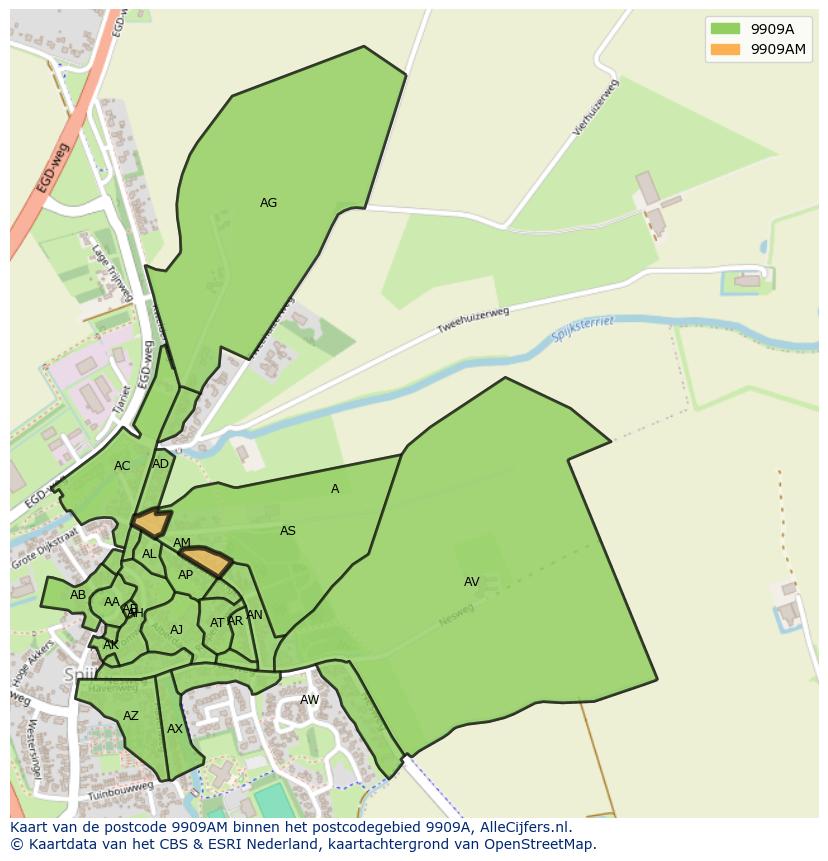 Afbeelding van het postcodegebied 9909 AM op de kaart.