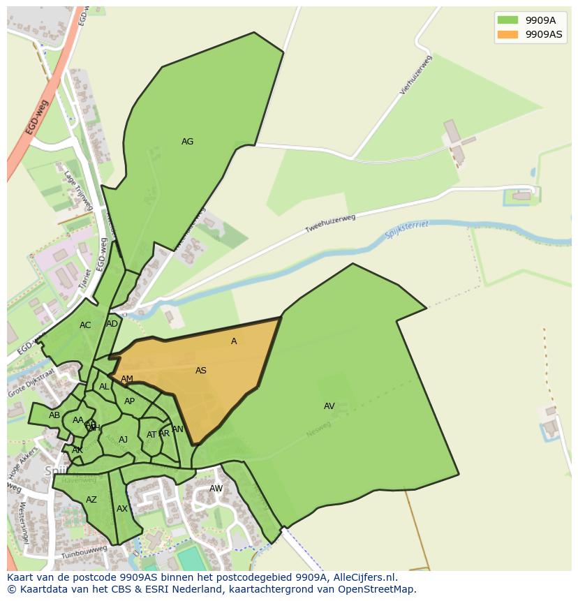 Afbeelding van het postcodegebied 9909 AS op de kaart.