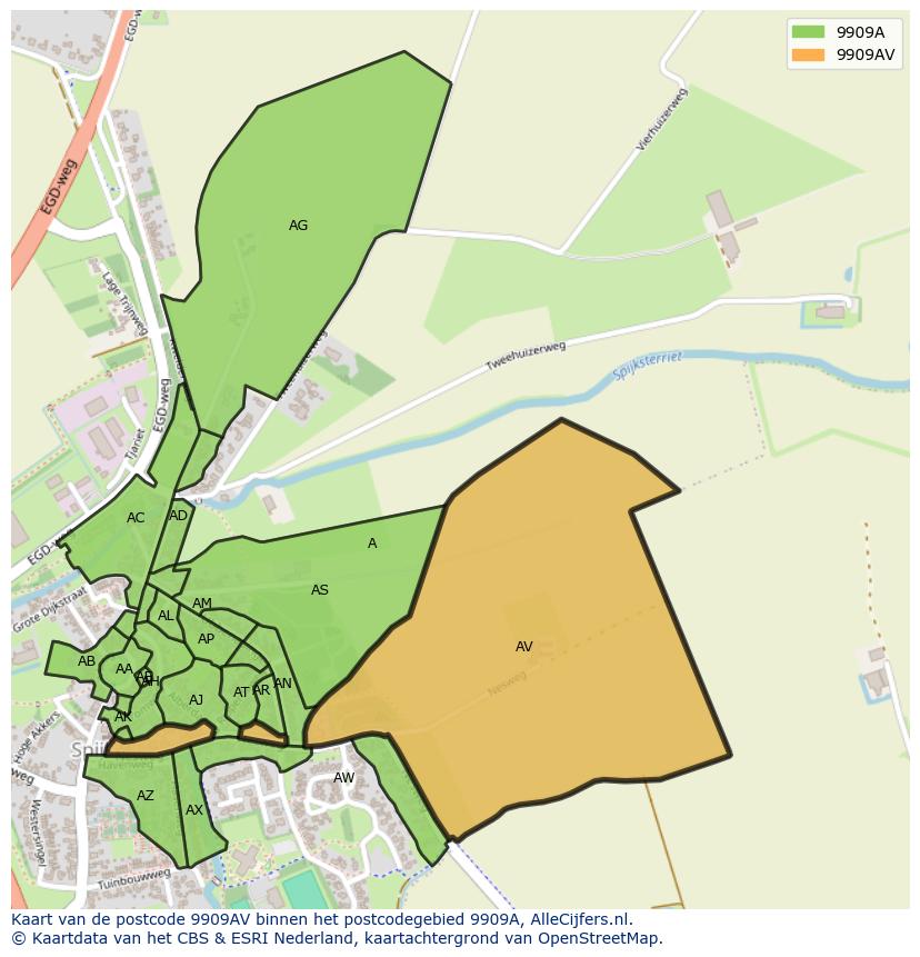 Afbeelding van het postcodegebied 9909 AV op de kaart.
