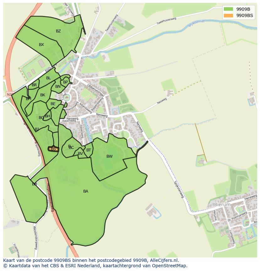 Afbeelding van het postcodegebied 9909 BS op de kaart.