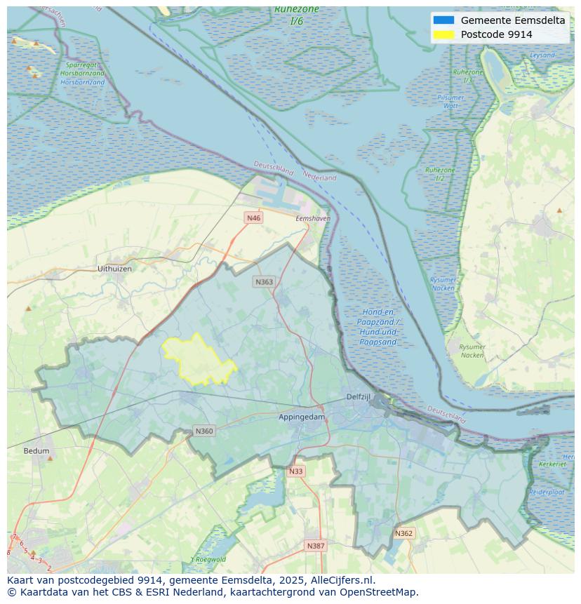 Afbeelding van het postcodegebied 9914 op de kaart.