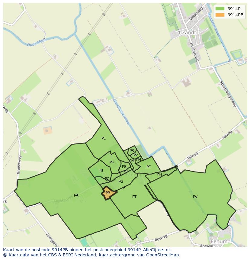 Afbeelding van het postcodegebied 9914 PB op de kaart.