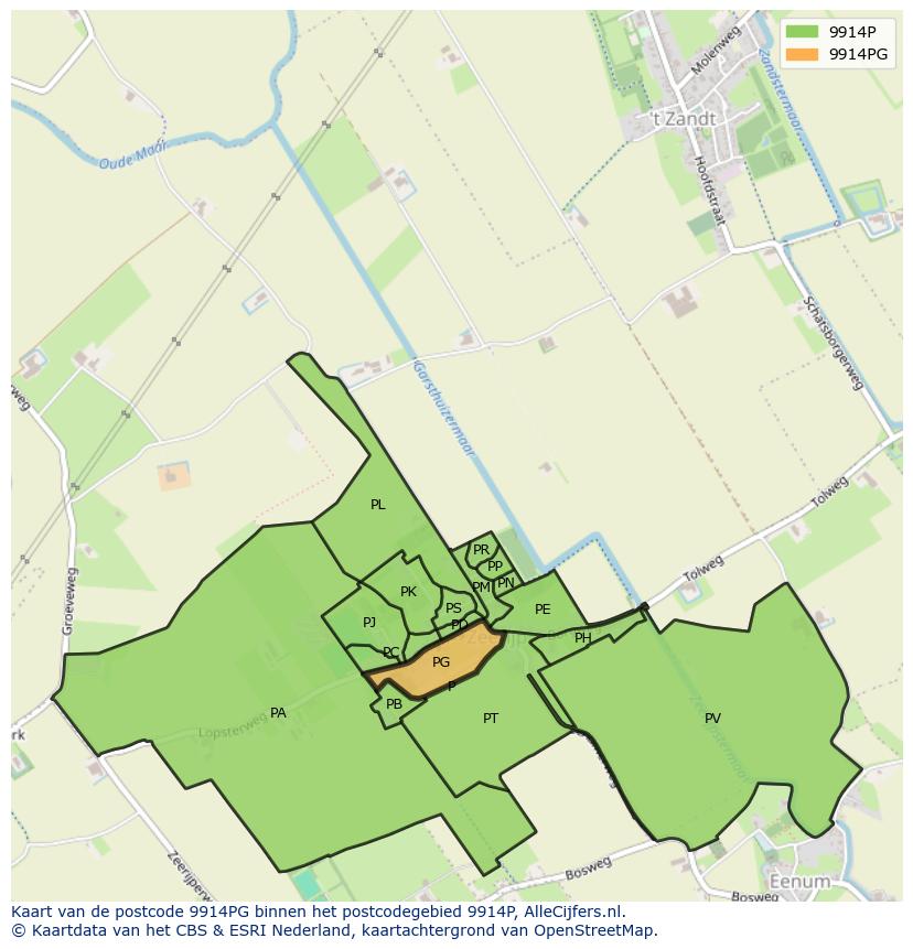 Afbeelding van het postcodegebied 9914 PG op de kaart.