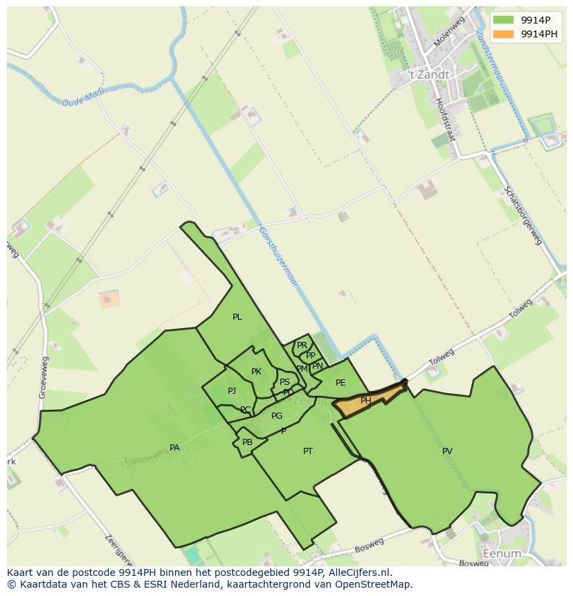 Afbeelding van het postcodegebied 9914 PH op de kaart.