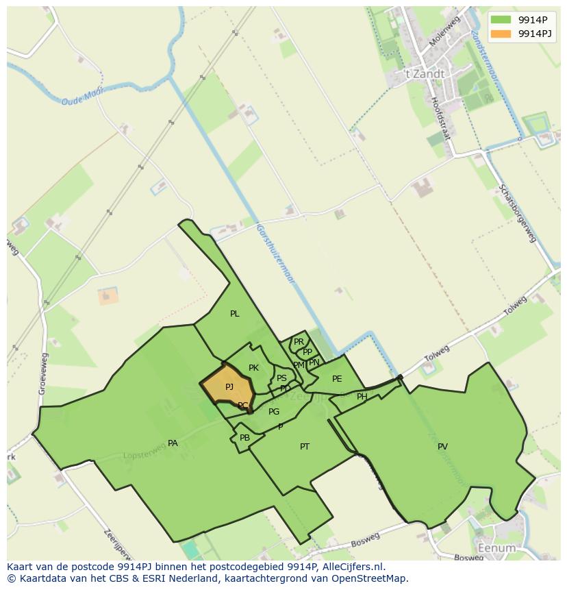 Afbeelding van het postcodegebied 9914 PJ op de kaart.
