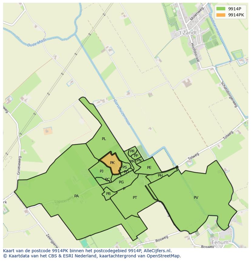 Afbeelding van het postcodegebied 9914 PK op de kaart.