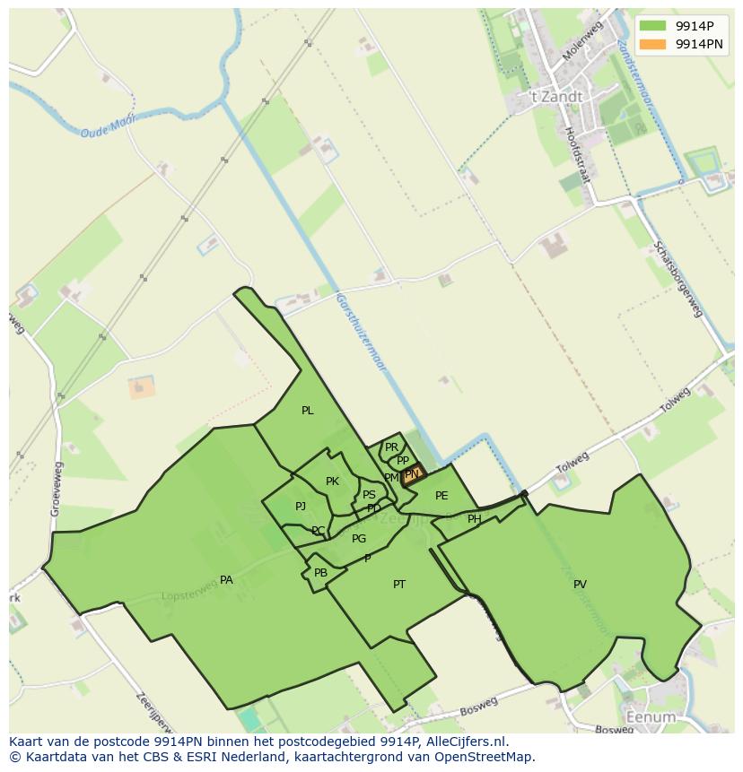 Afbeelding van het postcodegebied 9914 PN op de kaart.