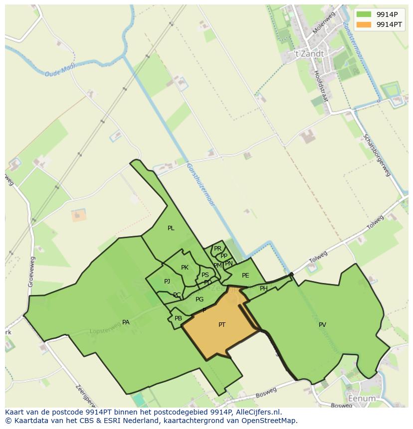 Afbeelding van het postcodegebied 9914 PT op de kaart.