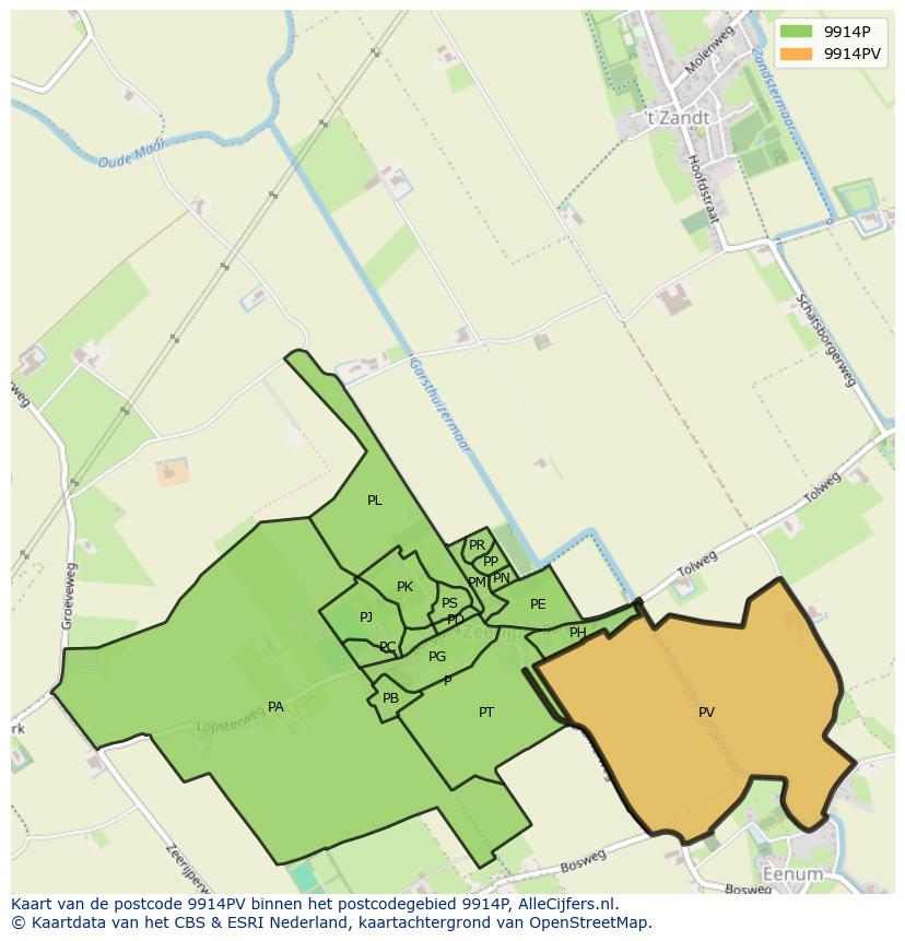 Afbeelding van het postcodegebied 9914 PV op de kaart.