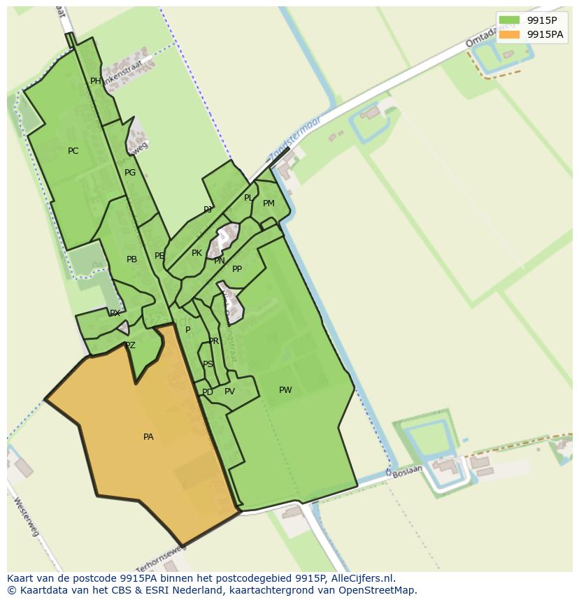 Afbeelding van het postcodegebied 9915 PA op de kaart.