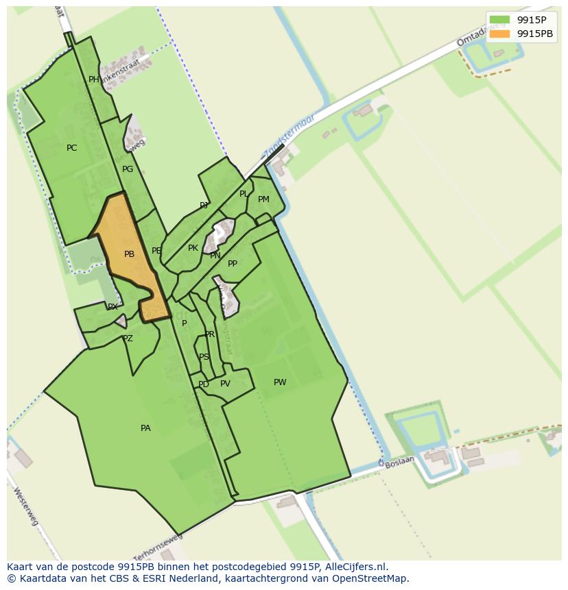 Afbeelding van het postcodegebied 9915 PB op de kaart.