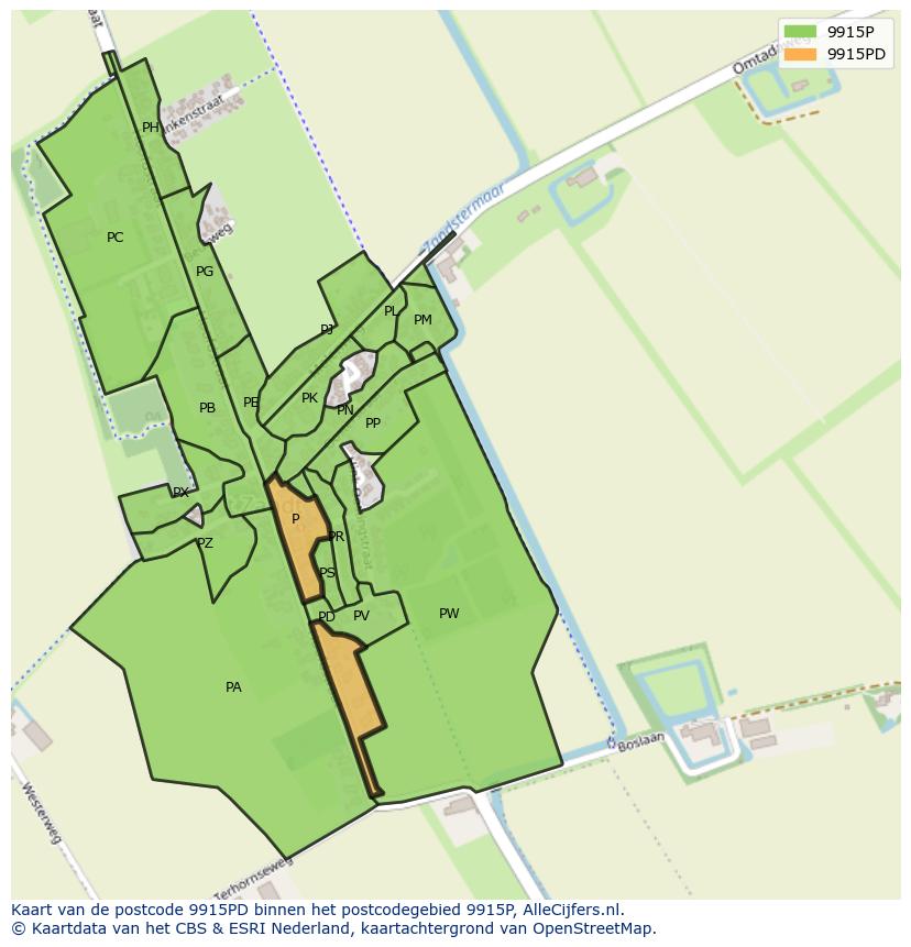 Afbeelding van het postcodegebied 9915 PD op de kaart.