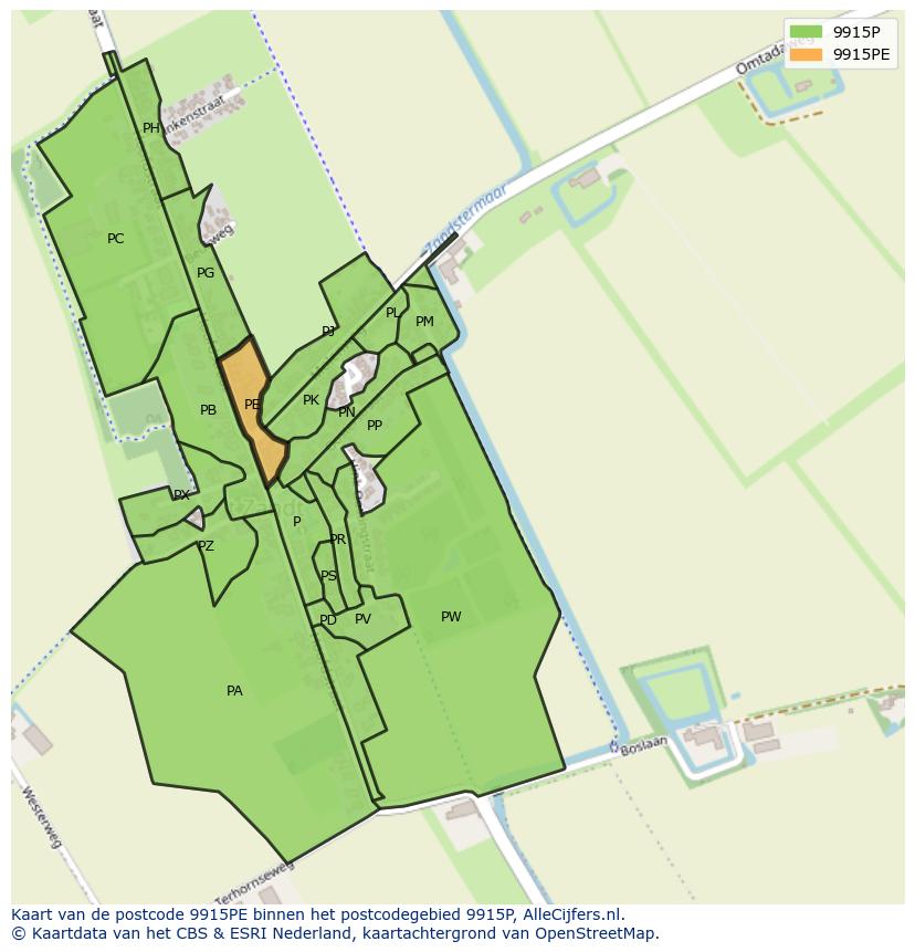 Afbeelding van het postcodegebied 9915 PE op de kaart.