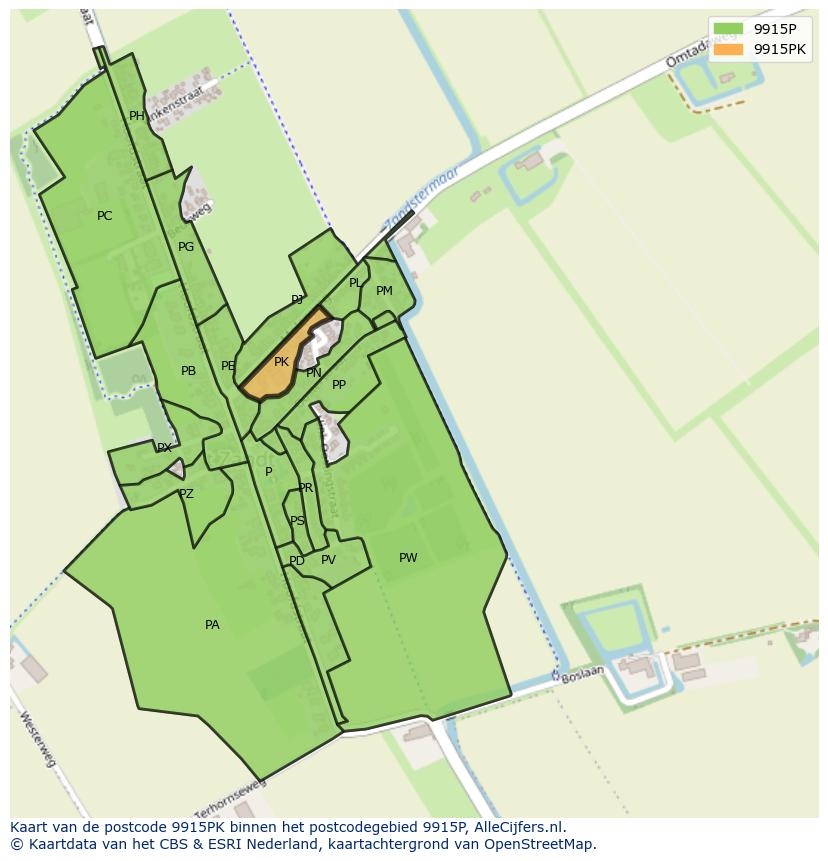 Afbeelding van het postcodegebied 9915 PK op de kaart.