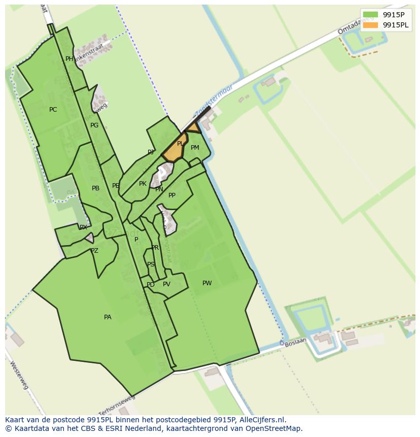 Afbeelding van het postcodegebied 9915 PL op de kaart.
