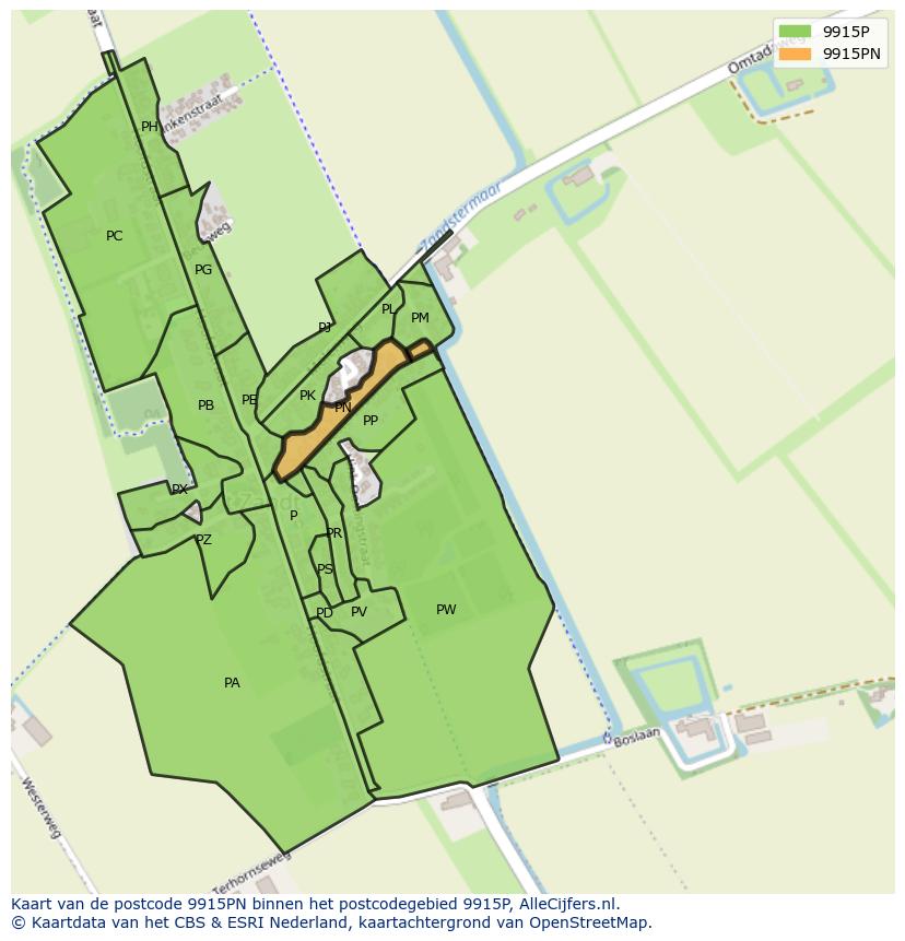 Afbeelding van het postcodegebied 9915 PN op de kaart.