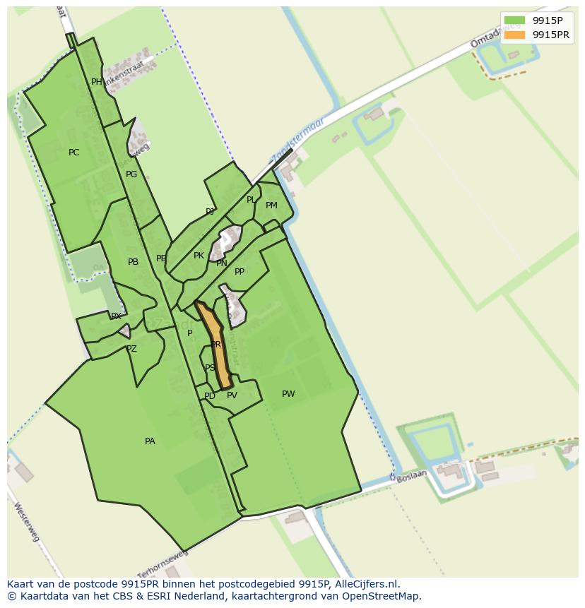 Afbeelding van het postcodegebied 9915 PR op de kaart.